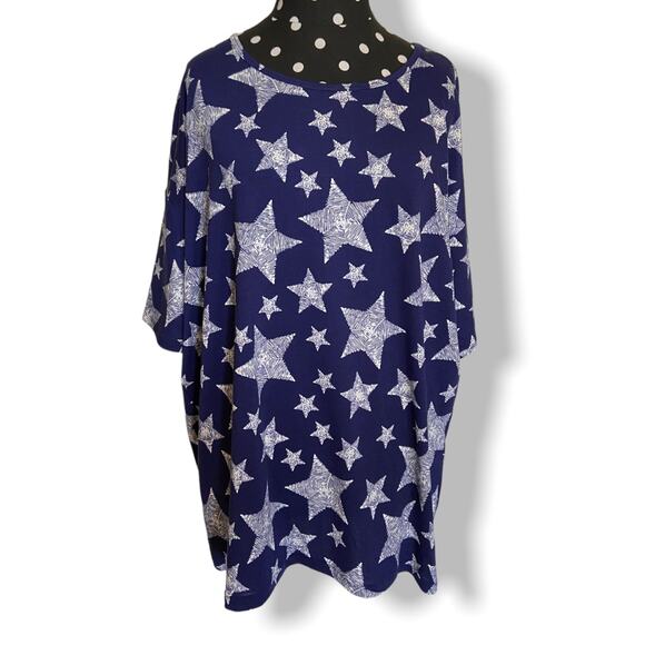 LuLaRoe Womens Top Size Small Irma Blue White Stars Patriotic Altered Tunic NEW - Picture 3 of 5